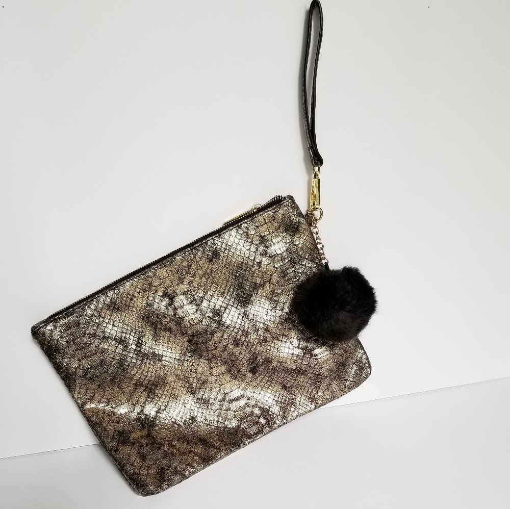 Oversized Gold And Black Snake Skin Clutch